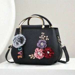 New Embroidered Women's Handbag, Casual Shoulder Bag, Crossbody Bag, Fashionable Small Bag For Women, Best Mothers Day Gift Ideas, Mother Day Gifts, Mom Gifts, Mommy's Essentials, Mommy Bag For Going Out Black