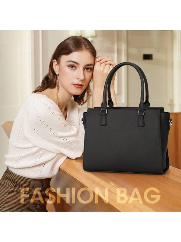Women Tote Bag,Top Zipper Leather Shoulder Bag Classic Handbag Suitable,Travel, Trendy Business Casual Bag For Women, Pefect For Office, Business And Work Black