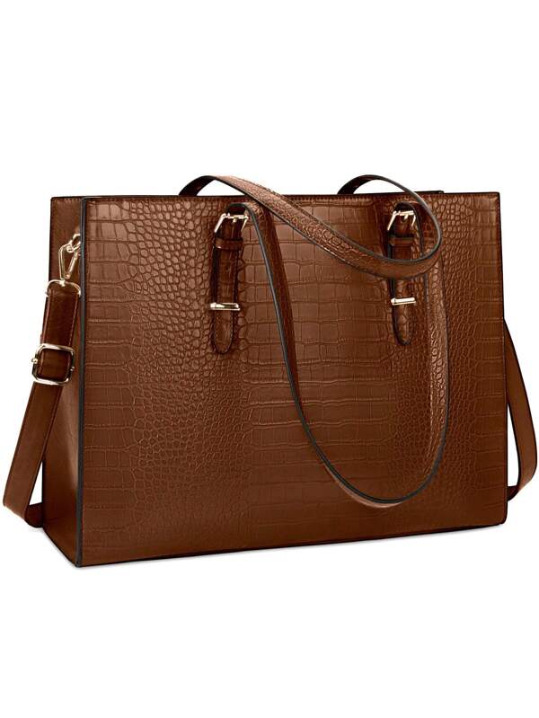 Laptop Bag For Women 15.6 Inch Laptop Tote Bag Leather Computer Briefcase For Work Waterproof Handbag Shoulder Bag Women Business Office Bag Coffee Brown