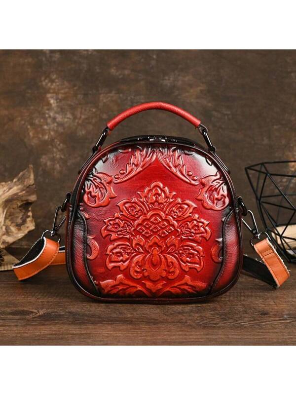 Vintage Women's Leather Bag Luxury Designer Woman Circular Bags For Female Shoulder Bag Ladies Genuine Leather Handbags Coffee Brown